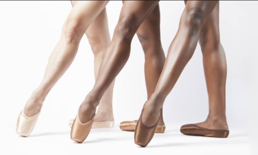 Pink satin, Ballet Bronze, and Ballet Brown pointe shoes