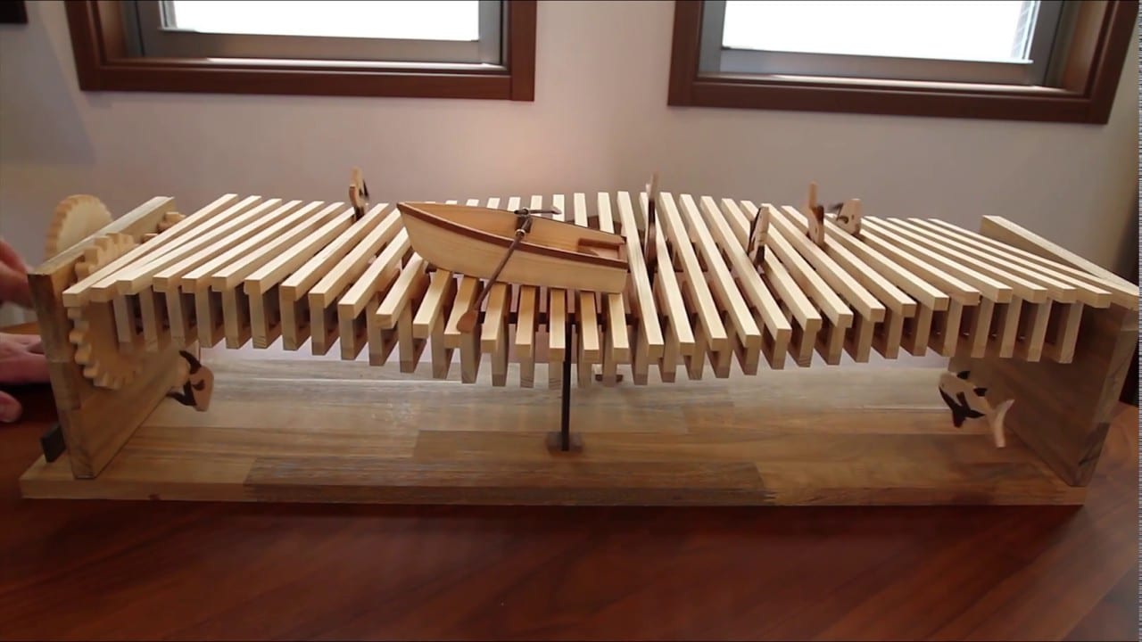 Kinetic Wooden Wave Sculpture With A