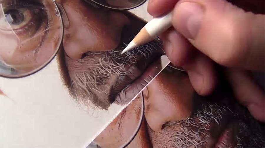 drawing beard hair with a white pencil