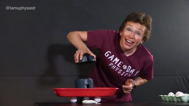 Dr. Erukhimova with eggs and weights